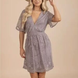 Bella Ella Gray Lace Mini Dress